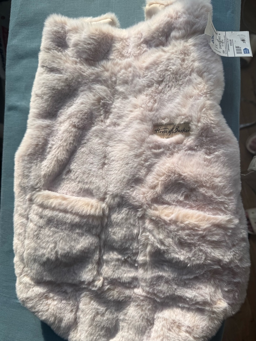 Medium Cream Faux Fur Dog Vest w/2 Pockets and velcro closure Lux Quiet Luxury